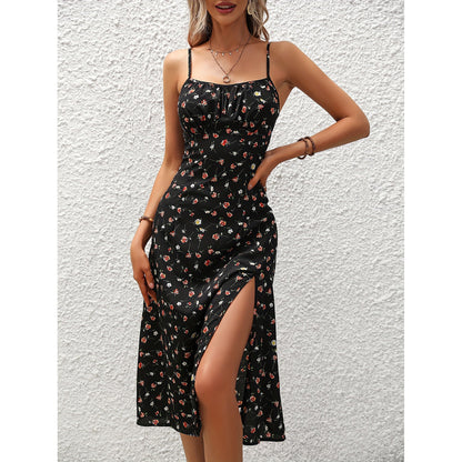 NOÉLINA — Robe Fleurie Fendue Élégante