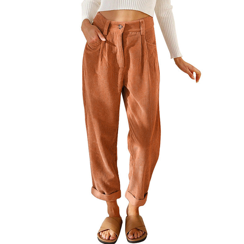 Pantalon Droit Femme en Velours Côtelé