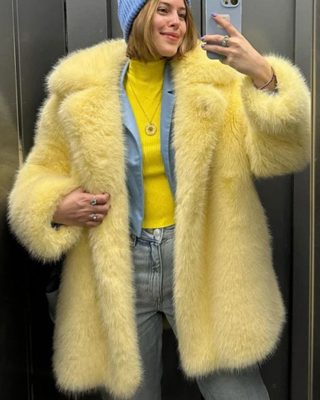 FURLÉA — Manteau Mi-Long en Fausse Fourrure