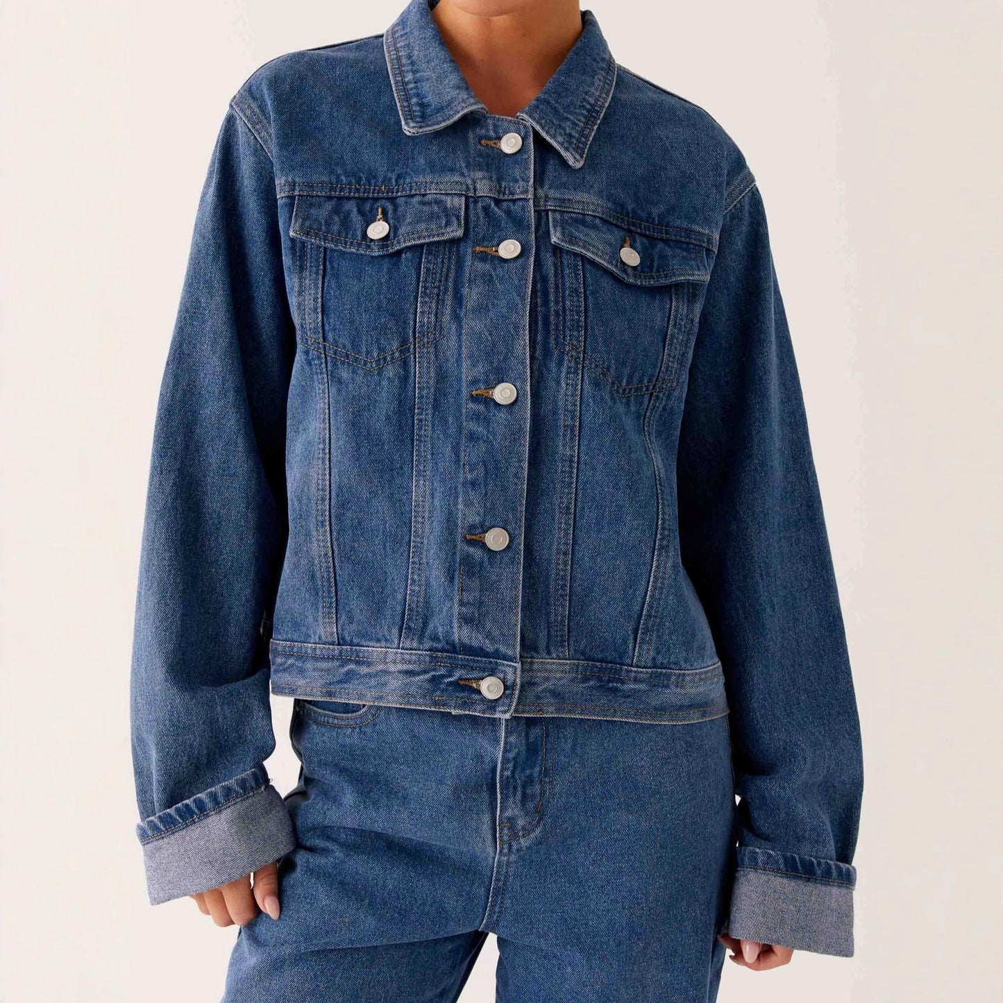 Denara – Veste Denim Casual à Col Revers