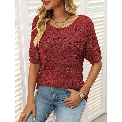 Haut Femme à Manches Courtes en Tricot Crochet