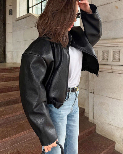 Veste Oversize en Cuir PU Noir – Style Urbain Chic