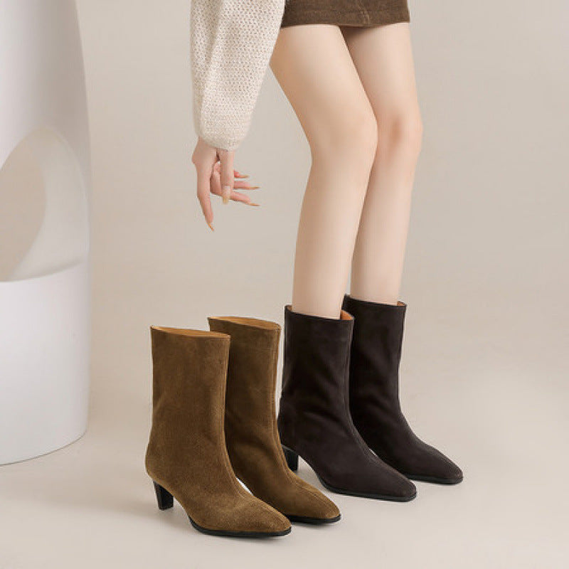 Bottines en Cuir Véritable – Talons Aiguilles & Bout Carré