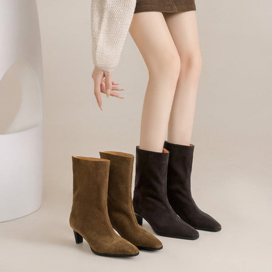 Bottines en Cuir Véritable – Talons Aiguilles & Bout Carré