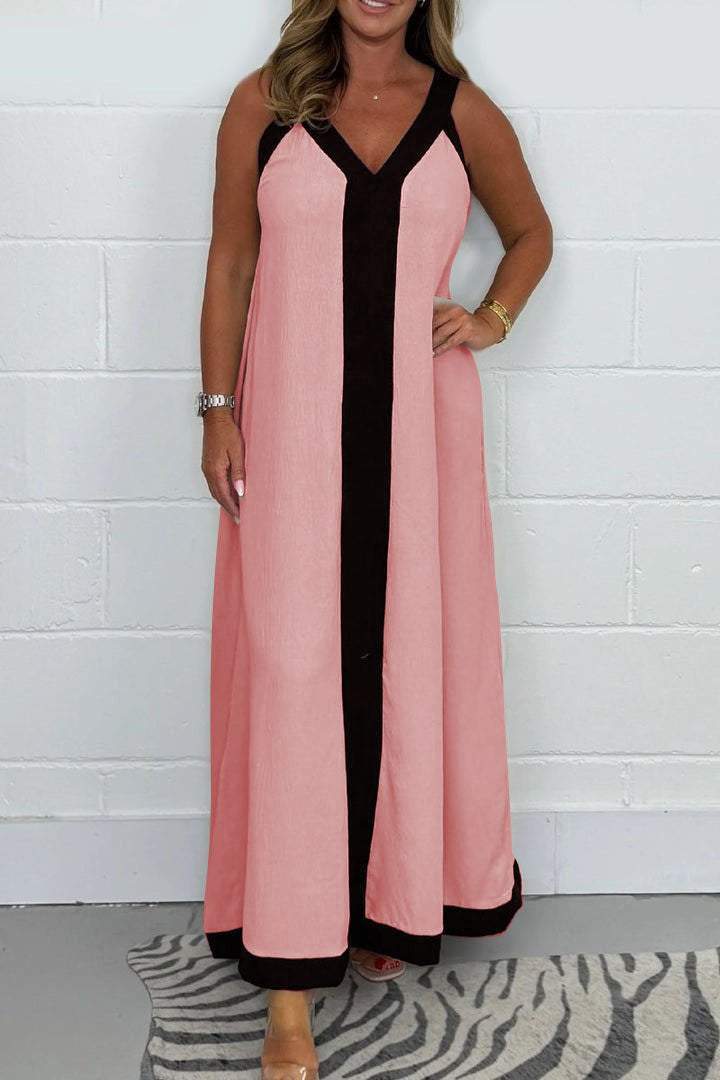 Robe longue décontractée ample à col en V et sans manches