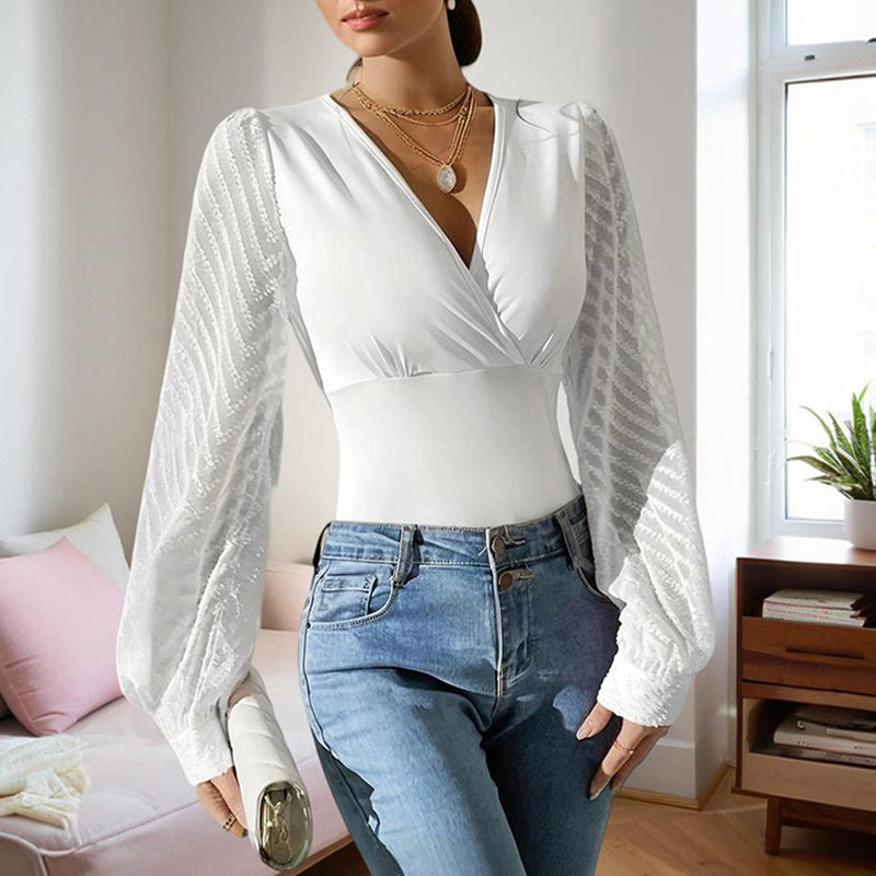 Haut Femme Raffiné – Col V & Chiffon Transparent