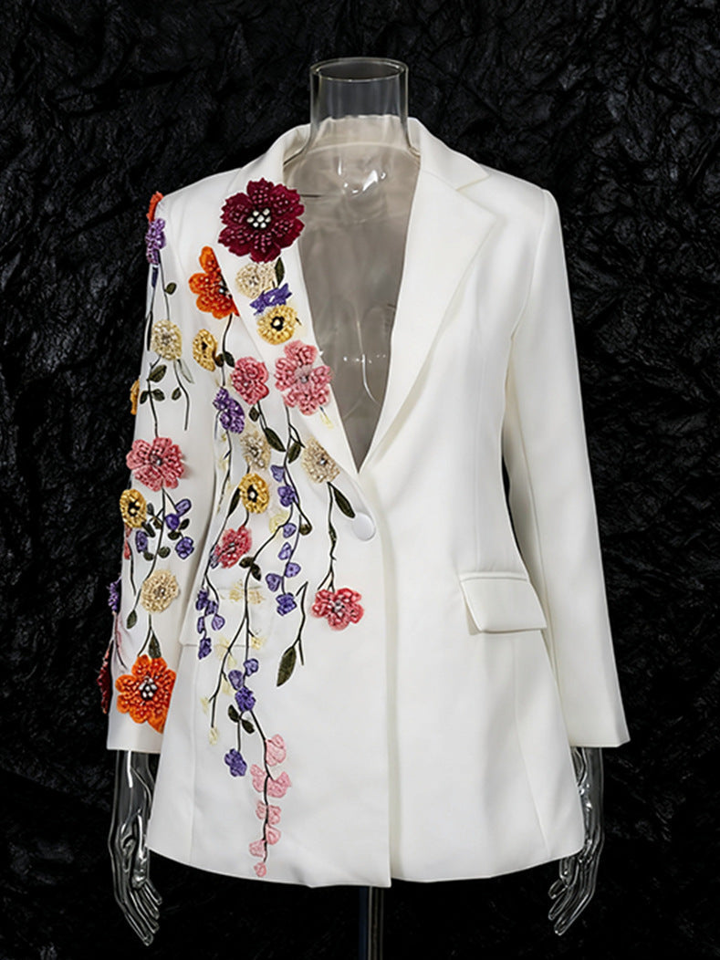 Amelina -Blazer Brodé à Fleurs 3D