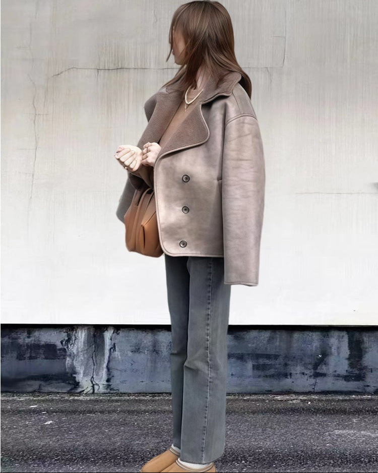 Veste vintage en laine d'agneau à revers