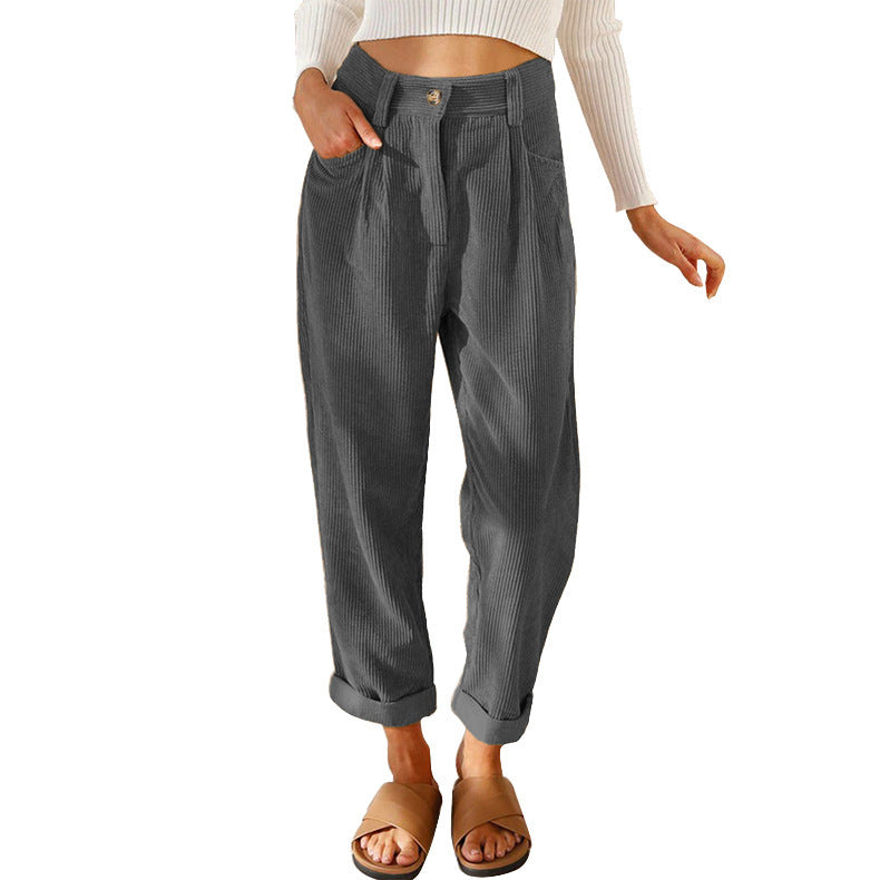 Pantalon Droit Femme en Velours Côtelé