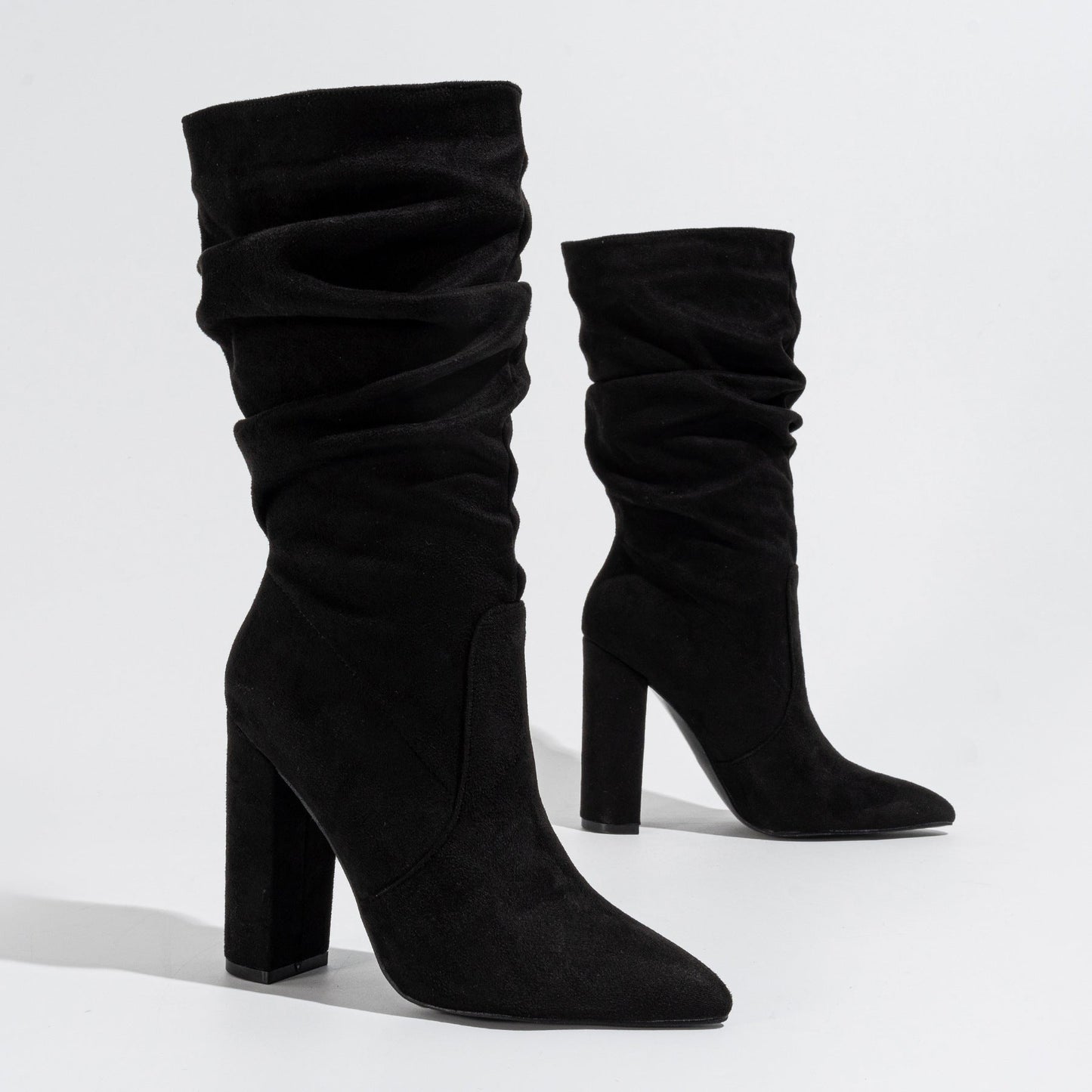 Bottes Femme en Suédine – Talons Épais Ultra-Hauts & Bout Pointu