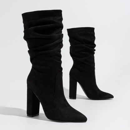 Bottes Femme en Suédine – Talons Épais Ultra-Hauts & Bout Pointu
