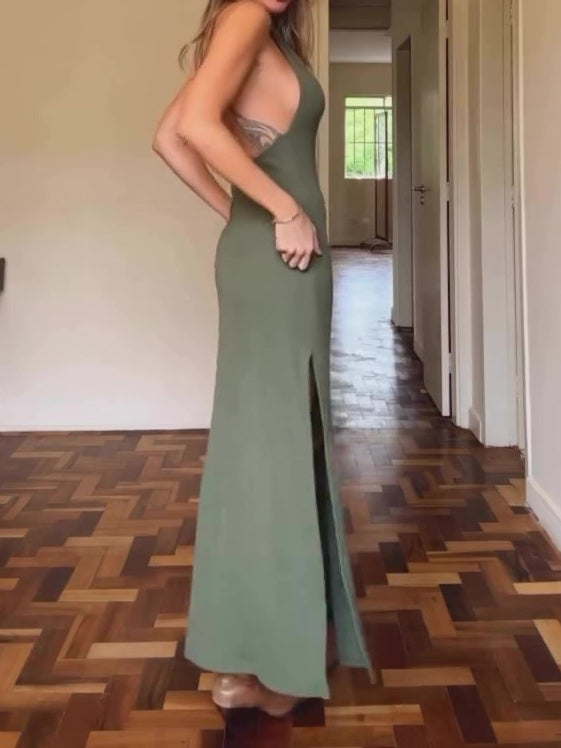 Robe Maxi Femme – Style Halter & Fente