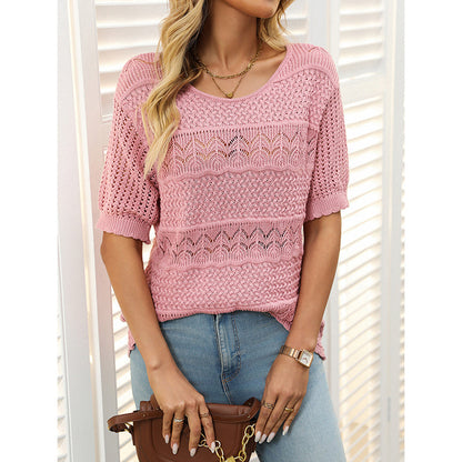Haut Femme à Manches Courtes en Tricot Crochet
