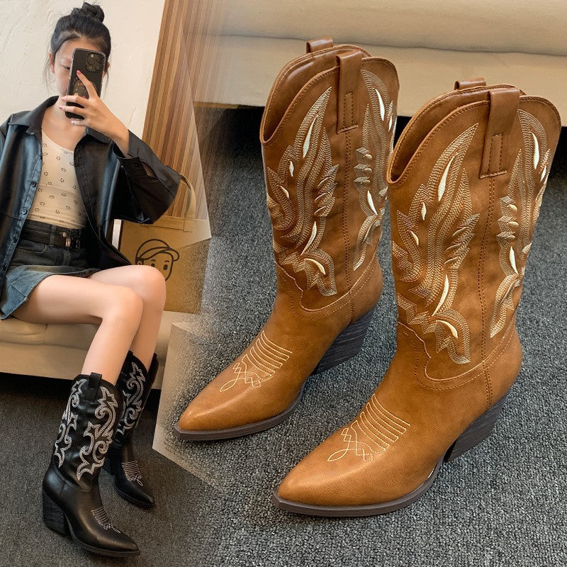 Bottes Femme Pointues en Similicuir – Style Totem