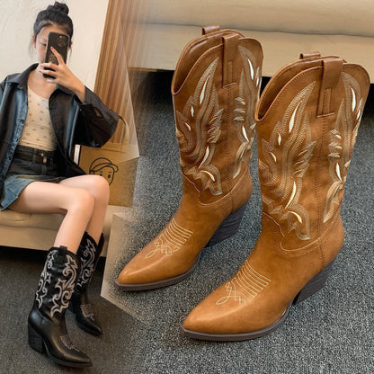 Bottes Femme Pointues en Similicuir – Style Totem