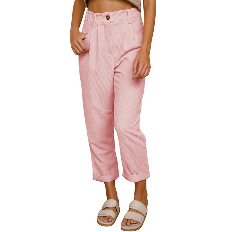 Pantalon Droit Femme en Velours Côtelé
