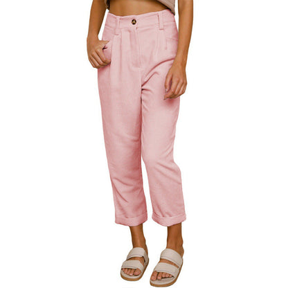 Pantalon Droit Femme en Velours Côtelé