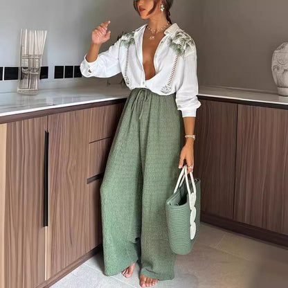 Ensemble pantalon simple boutonnage à manches longues