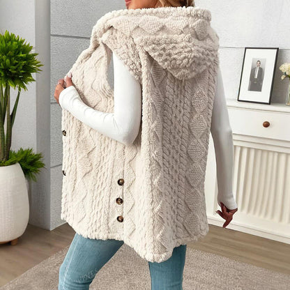 Gilet Sans Manches Texturé à Capuche