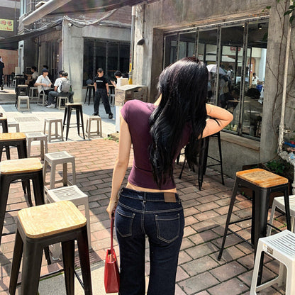 ALYSSA — Top Côtelé à Lacets et Bordure Dentelle