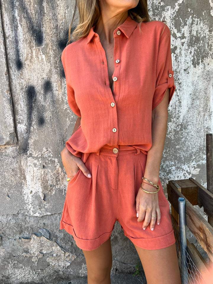 Ensemble Mode Femme – Chemise à Revers & Short