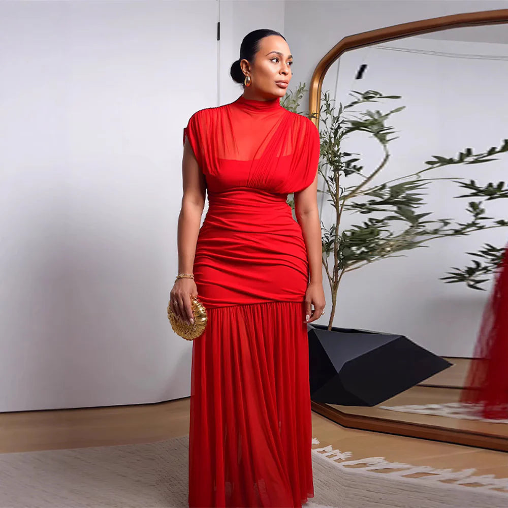 MIREVA — Robe Longue à Demi-Col Roulé