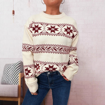 Pull de Noël à col rond, orné d'un jacquard