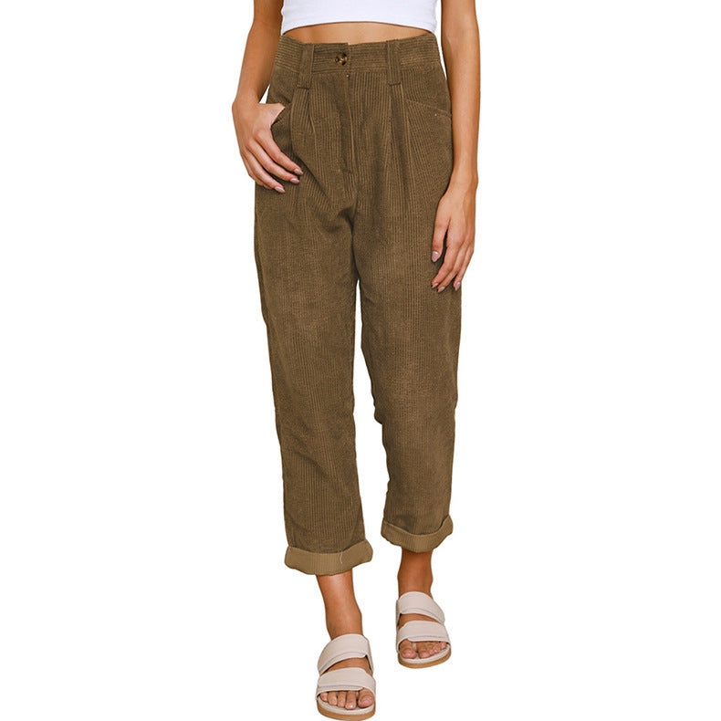 Pantalon Droit Femme en Velours Côtelé