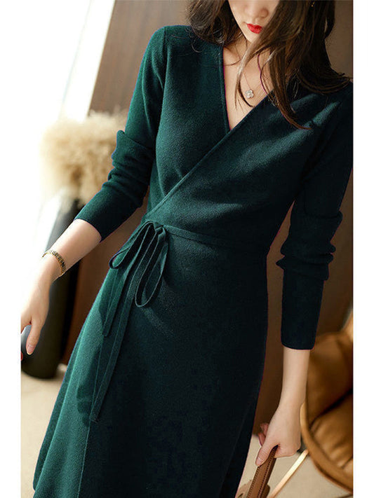 Robe en maille à col en V