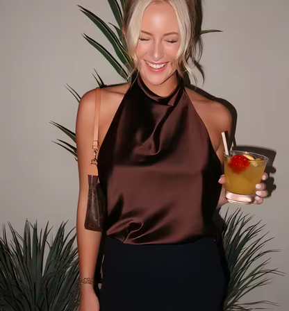 ALÉSIA — Top en Satin à Col Bénitier