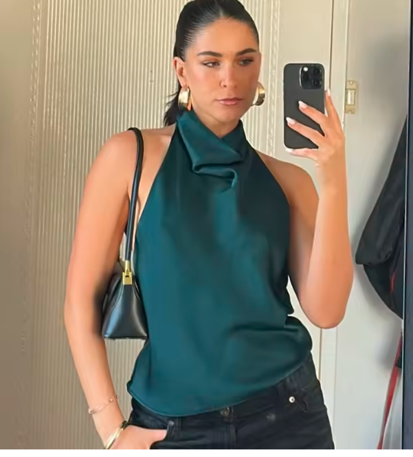 ALÉSIA — Top en Satin à Col Bénitier