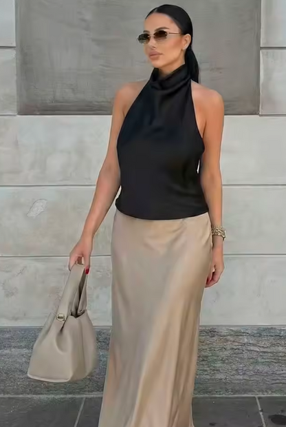ALÉSIA — Top en Satin à Col Bénitier