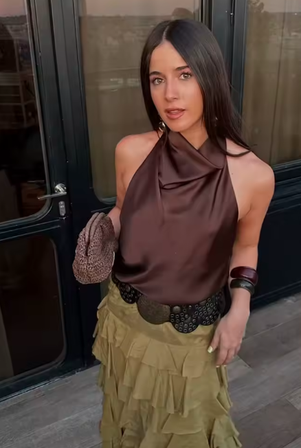 ALÉSIA — Top en Satin à Col Bénitier