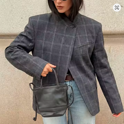 CAMILLE — Veste Asymétrique à Carreaux