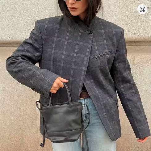 CAMILLE — Veste Asymétrique à Carreaux