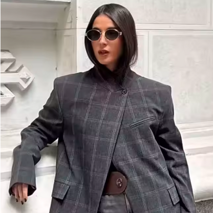 CAMILLE — Veste Asymétrique à Carreaux