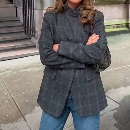 CAMILLE — Veste Asymétrique à Carreaux
