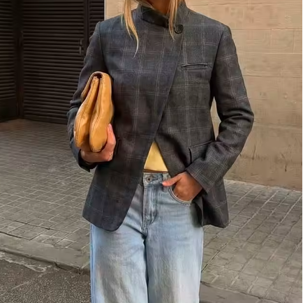 CAMILLE — Veste Asymétrique à Carreaux
