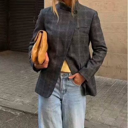 CAMILLE — Veste Asymétrique à Carreaux