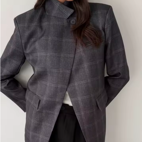 CAMILLE — Veste Asymétrique à Carreaux