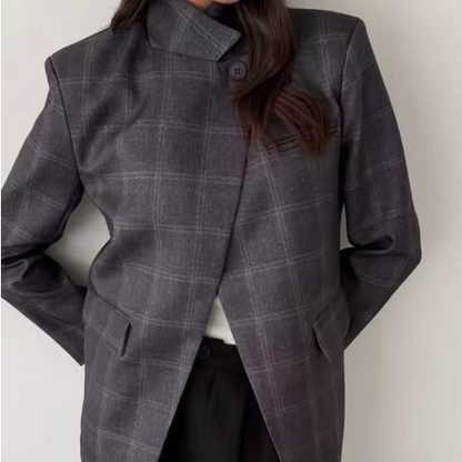CAMILLE — Veste Asymétrique à Carreaux