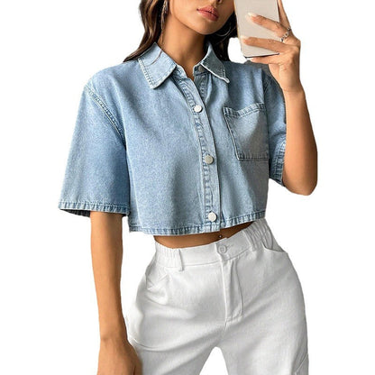 Deniza – Chemise Denim Crop Élégante