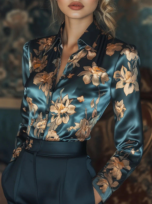 Top Femme Bleu Marine – Fleurs & Look Décontracté
