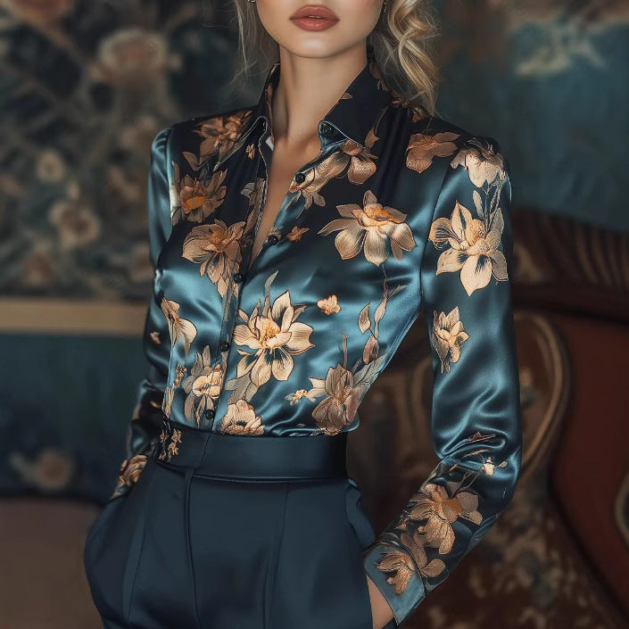 Top Femme Bleu Marine – Fleurs & Look Décontracté
