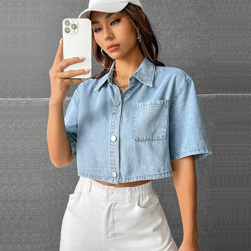 Deniza – Chemise Denim Crop Élégante