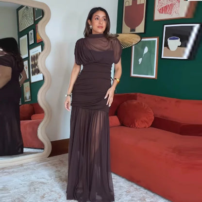 MIREVA — Robe Longue à Demi-Col Roulé