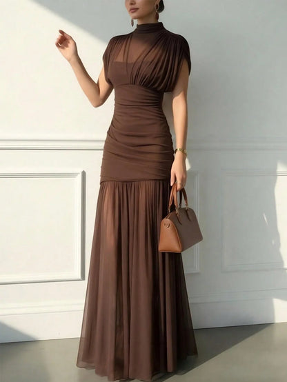 MIREVA — Robe Longue à Demi-Col Roulé