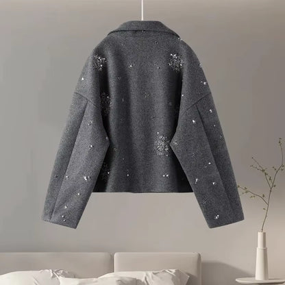 VICTOIRE — Veste Courte en Laine Brodé de Strass