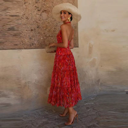 AMARÉLIA — Ensemble Long Rouge à Imprimé