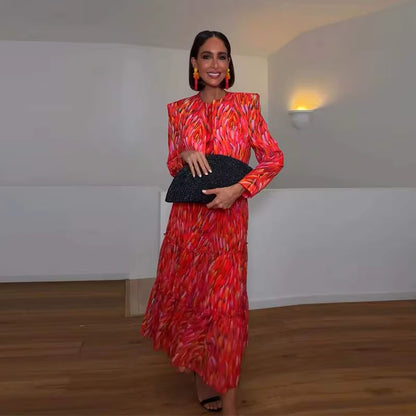 AMARÉLIA — Ensemble Long Rouge à Imprimé